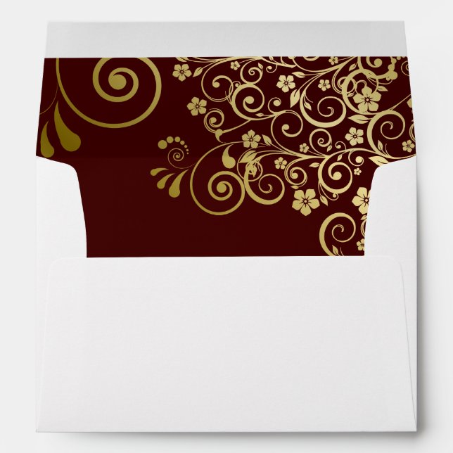 Gold Lace Auburn Brown Inside Elegant Wedding Envelope (Back (Bottom))