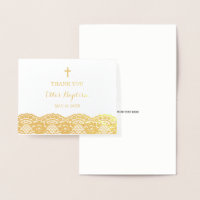 Gold Lace Baptism Thank You Card