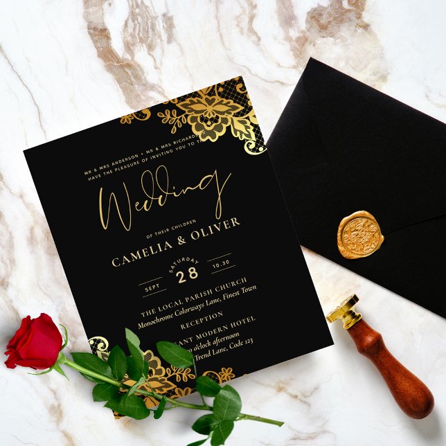 GOLD LACE Black All-in1 Wedding INVITE QR Code Flyer (Creator Uploaded)