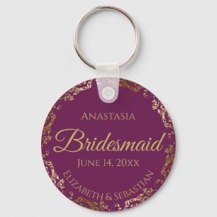 Gold Lace Bridesmaid Wedding Gift Cassis Purple Key Ring