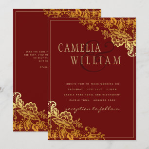 Gold Lace Burgundy Wedding Invtiations Invitation