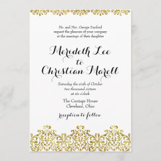 Gold Lace Calligraphy Wedding Invitation