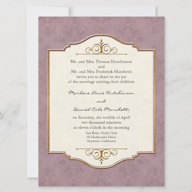 Gold & Lace Classic Formal Elegant Wedding Invite (Front)