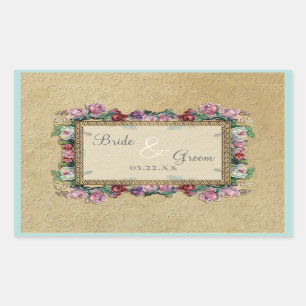 Gold & Lace Classic Formal Elegant Wedding Invite Rectangular Sticker