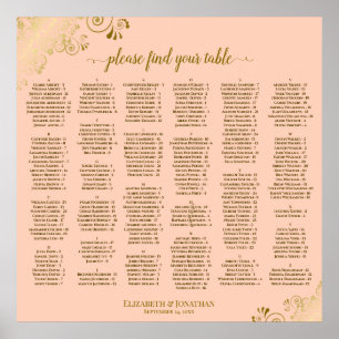 Gold Lace Coral Peach Alphabetical Seating Chart