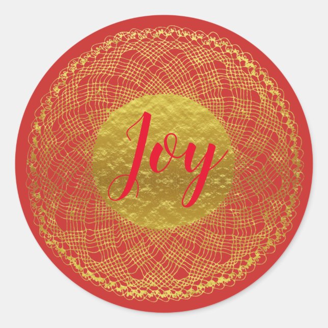 Gold Lace Crochet Doily Red Joy Sticker (Front)