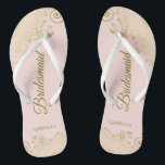 Gold Lace Elegant Blush Pink Bridesmaid Wedding Jandals<br><div class="desc">These elegant wedding flip flops are a great way to thank and recognise your bridesmaids, while giving their feet a rest after a long day. The beautiful design features an elegant design with golden lace frills on a pale blush pink coloured background and fancy gold coloured script lettering. The text...</div>