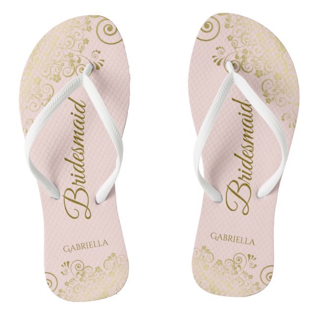 Gold Lace Elegant Blush Pink Bridesmaid Wedding Jandals (Footbed)