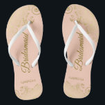 Gold Lace Elegant Coral Peach Bridesmaid Wedding Jandals<br><div class="desc">These elegant wedding flip flops are a great way to thank and recognise your bridesmaids, while giving their feet a rest after a long day. The beautiful design features an elegant design with golden lace frills on a pale orange or coral peach coloured background and fancy gold coloured script lettering....</div>