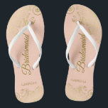 Gold Lace Elegant Coral Peach Bridesmaid Wedding Jandals<br><div class="desc">These elegant wedding flip flops are a great way to thank and recognise your bridesmaids, while giving their feet a rest after a long day. The beautiful design features an elegant design with golden lace frills on a pale orange or coral peach coloured background and fancy gold coloured script lettering....</div>