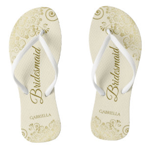 Gold Lace Elegant Ivory Cream Bridesmaid Wedding Jandals