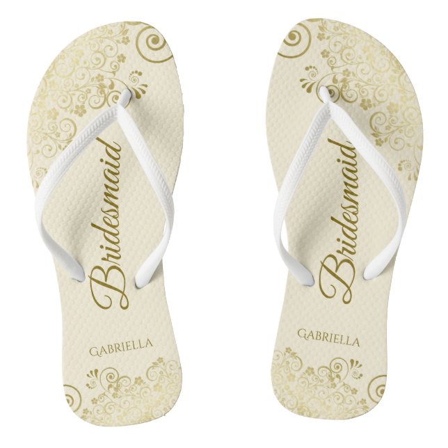 Gold Lace Elegant Ivory Cream Bridesmaid Wedding Jandals (Footbed)