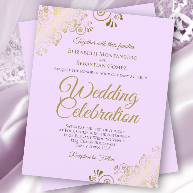 Gold Lace Elegant Lilac Budget Wedding Invitation (Creator Uploaded)
