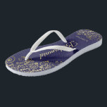 Gold Lace Elegant Navy Blue Bridesmaid Wedding Jandals<br><div class="desc">These elegant wedding flip flops are a great way to thank and recognise your bridesmaids, while giving their feet a rest after a long day. The beautiful design features an elegant design with golden lace frills on a navy blue background and fancy gold coloured script lettering. The text reads Bridesmaid...</div>
