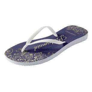 Gold Lace Elegant Navy Blue Bridesmaid Wedding Jandals