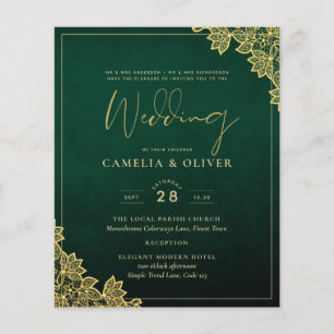 Gold Lace Emerald Green All-in-1 Wedding Invite QR