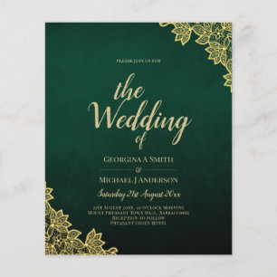 Gold Lace Emerald Green All-in-1 Wedding Invite QR Flyer