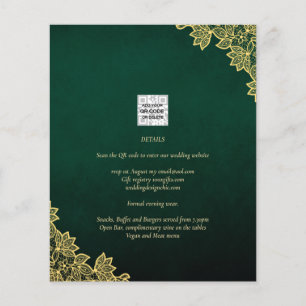 Gold Lace Emerald Green All-in-1 Wedding Invite QR Flyer
