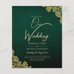 Gold Lace Emerald Green All-in-1 Wedding Invite QR Flyer