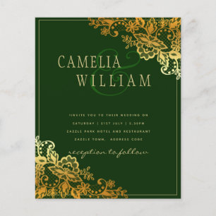 Gold Lace Emerald Green Wedding Invitations Budget Flyer