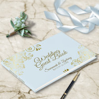 Gold Lace Filigree on Powder Blue Elegant Wedding