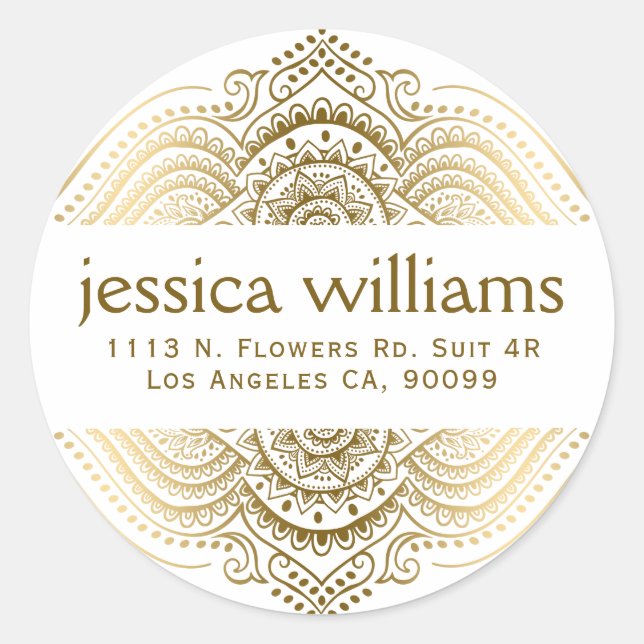 Gold Lace Floral Paisley Geometric Design 2 Classic Round Sticker (Front)