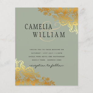 Gold Lace Green Wedding Invitations Budget Flyer