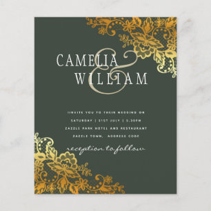 Gold Lace Green Wedding Invitations Budget Flyer