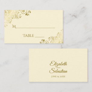 Gold Lace Ivory Cream Elegant Wedding Escort Card