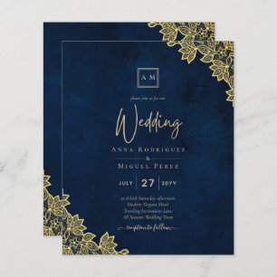 Gold Lace Navy Blue All-in-1 Wedding Invites QR Co