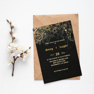 Gold Lace on Black Chic Wedding Invitation