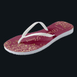 Gold Lace on Burgundy Maroon Maid of Honor Wedding Jandals<br><div class="desc">These beautiful wedding flip flops are a great way to thank and recognize your Maid of Honor while saving her feet at the same time. Features an elegant design with golden lace frills on a burgundy, maroon, or wine red background and fancy gold colored script lettering. The test reads Maid...</div>