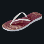Gold Lace on Burgundy Maroon Maid of Honor Wedding Jandals<br><div class="desc">These beautiful wedding flip flops are a great way to thank and recognize your Maid of Honor while saving her feet at the same time. Features an elegant design with golden lace frills on a burgundy, maroon, or wine red background and fancy gold colored script lettering. The test reads Maid...</div>