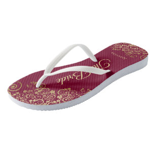 Gold Lace on Burgundy Maroon The Bride Wedding Jandals