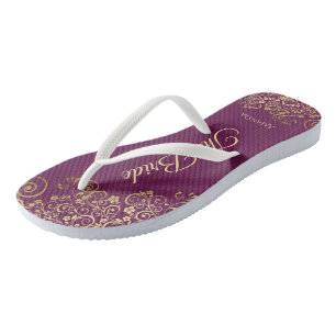 Gold Lace on Cassis Purple The Bride Wedding Jandals