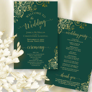 Gold Lace on Emerald Green Budget Wedding Program