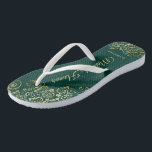 Gold Lace on Emerald Green Maid of Honour Wedding Jandals<br><div class="desc">These beautiful wedding flip flops are a great way to thank and recognise your Maid of Honour while saving her feet at the same time. Features an elegant design with golden lace frills on an emerald green background and fancy gold coloured script lettering. The test reads Maid of Honour with...</div>