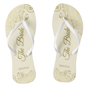 Gold Lace on Ivory Cream The Bride Elegant Wedding Jandals