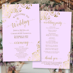 Gold Lace on Lilac Elegant Budget Wedding Program