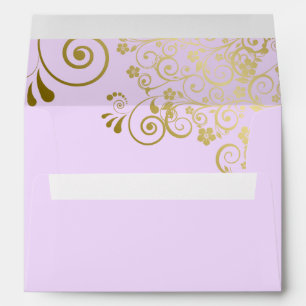 Gold Lace on Lilac Purple Elegant Wedding Envelope