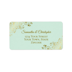 Gold Lace on Mint Green Elegant Wedding Address Label