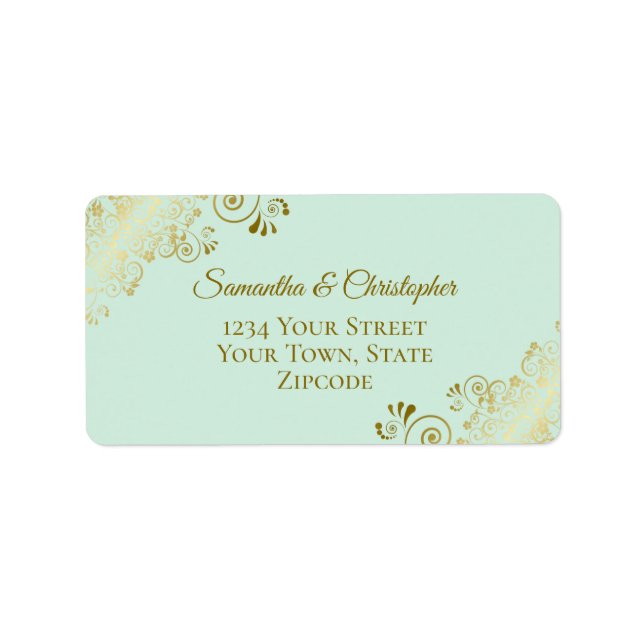 Gold Lace on Mint Green Elegant Wedding Address Label (Front)