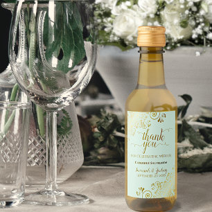 Gold Lace on Mint Green Wedding Thank You Mini Wine Label