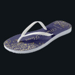 Gold Lace on Navy Blue Maid of Honour Wedding Jandals<br><div class="desc">These beautiful wedding flip flops are a great way to thank and recognise your Maid of Honour while saving her feet at the same time. Features an elegant design with golden lace frills on a navy blue background and fancy gold coloured script lettering. The test reads Maid of Honour with...</div>