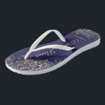 Gold Lace on Navy Blue Maid of Honour Wedding Jandals<br><div class="desc">These beautiful wedding flip flops are a great way to thank and recognise your Maid of Honour while saving her feet at the same time. Features an elegant design with golden lace frills on a navy blue background and fancy gold coloured script lettering. The test reads Maid of Honour with...</div>