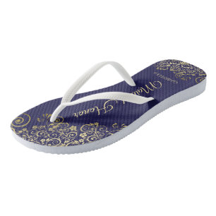 Gold Lace on Navy Blue Maid of Honour Wedding Jandals