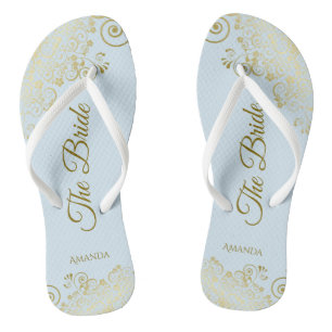Gold Lace on Powder Blue The Bride Elegant Wedding Jandals