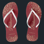 Gold Lace on Red Elegant Bridesmaid Wedding Jandals<br><div class="desc">These elegant wedding flip flops are a great way to thank and recognise your bridesmaids, while giving their feet a rest after a long day. The beautiful design features an elegant design with golden lace frills on a crimson red coloured background and fancy gold coloured script lettering. The text reads...</div>