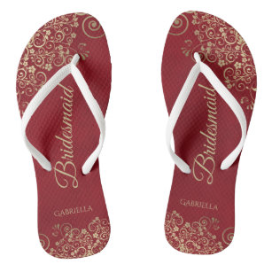 Gold Lace on Red Elegant Bridesmaid Wedding Jandals