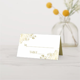 Gold Lace on White Elegant Wedding Write-In Place Card